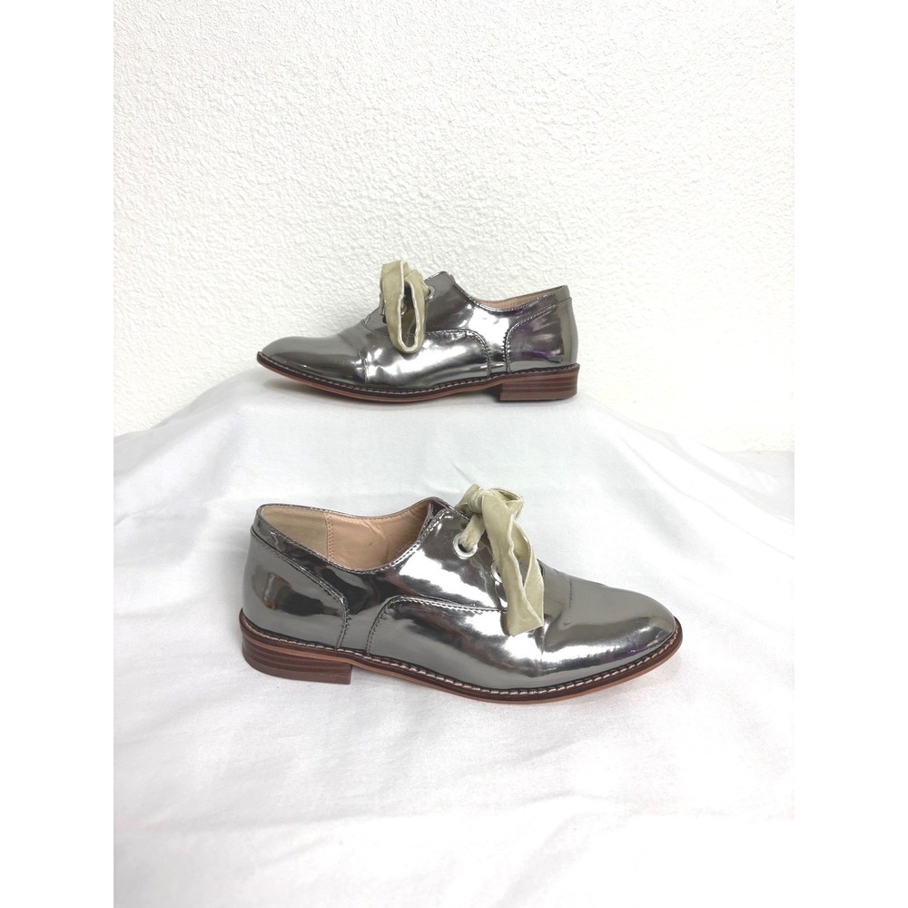 Shiny Metallic Silver & Velvet Lace Up Oxford Shoes Size 7 Statement Maximalist